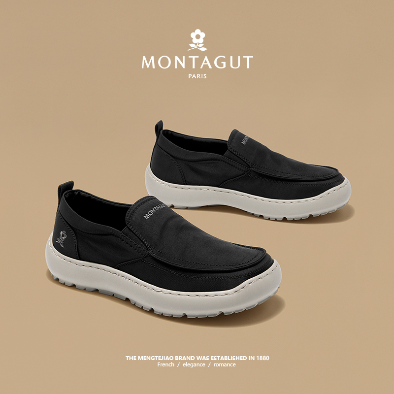 梦特娇男鞋套脚一脚蹬老北京布鞋冬季轻便薄款透气软底开车平底鞋