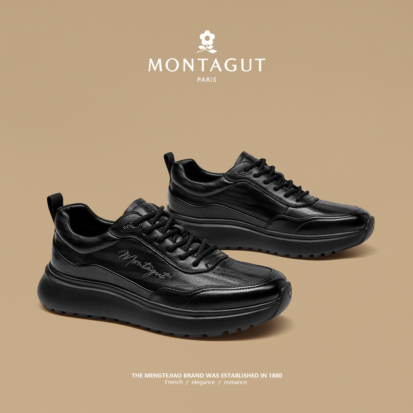 梦特娇2026年春季新款牛皮增高运动休闲鞋男羊皮商务正装德比皮鞋