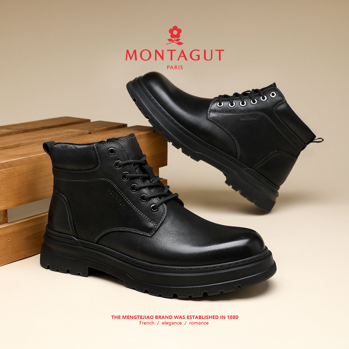 梦特娇男士马丁靴头层牛皮高帮皮鞋冬季英伦风中帮厚底复古工装靴,流行男鞋,马丁靴,淘宝优惠券,粉丝福利购,淘宝优惠卷