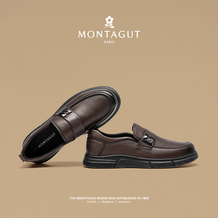 梦特娇小羊皮乐福鞋男款商务休闲皮鞋春季英伦风轻奢豆豆鞋男真皮