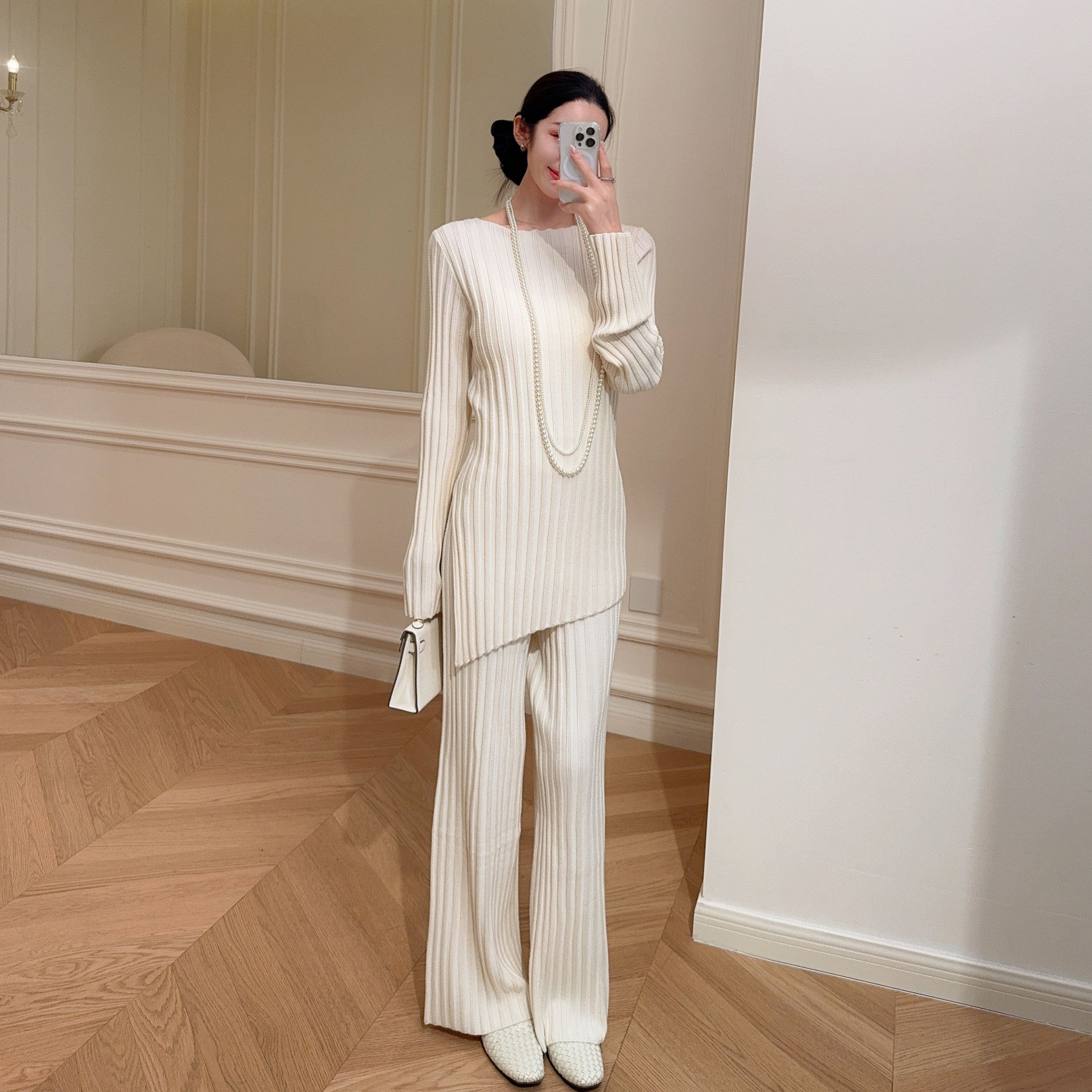 嫚渡|羊毛桑蚕丝裤子修身显瘦高腰纯色直筒休闲裤