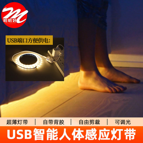 USB人体感应灯带LED无线防水厨房玄关衣柜吊柜小夜灯5v电池盒灯条