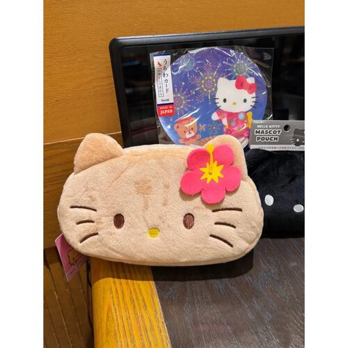 日系可爱黑皮夏威夷hellokitty收纳袋笔袋收纳包毛绒笔袋文具盒