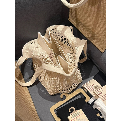 MUJI同款棉质夏季编织镂空手提包