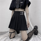 不规则黑色朋克半身裙女秋冬显瘦a字短裙子胖mm大码 高腰百褶裙夏