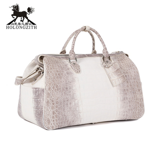 虎狼之狮喜马拉雅白色鳄鱼皮商务出差旅行包手提包斜跨包单肩包