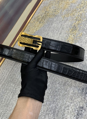 黑色鳄鱼皮皮带真皮正装百搭内穿男士不锈钢平滑扣皮带带宽3.8cm
