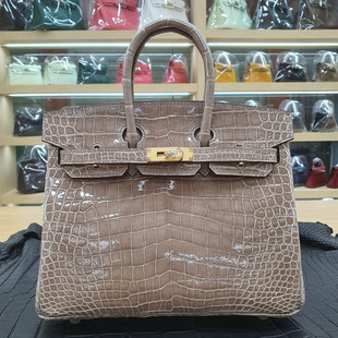 高光鳄鱼皮铂金包真皮手提包h家贵妇女包25号