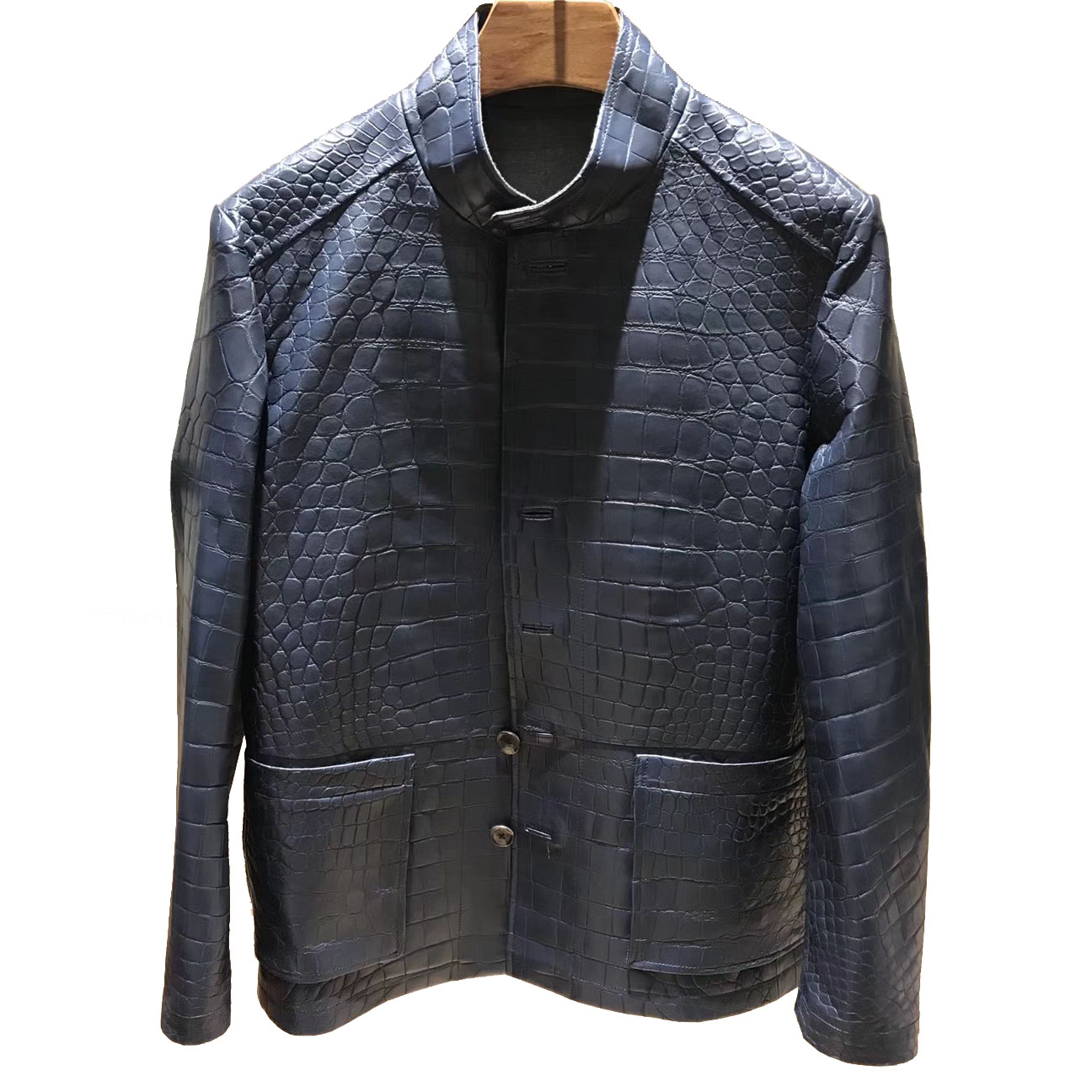 男士外套藏青色机车服真皮皮衣