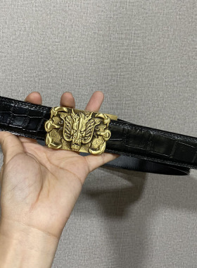 休闲风黑色中青年平滑扣真皮皮带