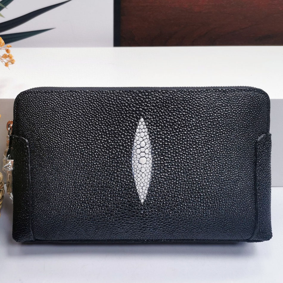 珍珠鱼皮新款钱包长款拉链大容量真皮手包商务手拿包边男女密码包