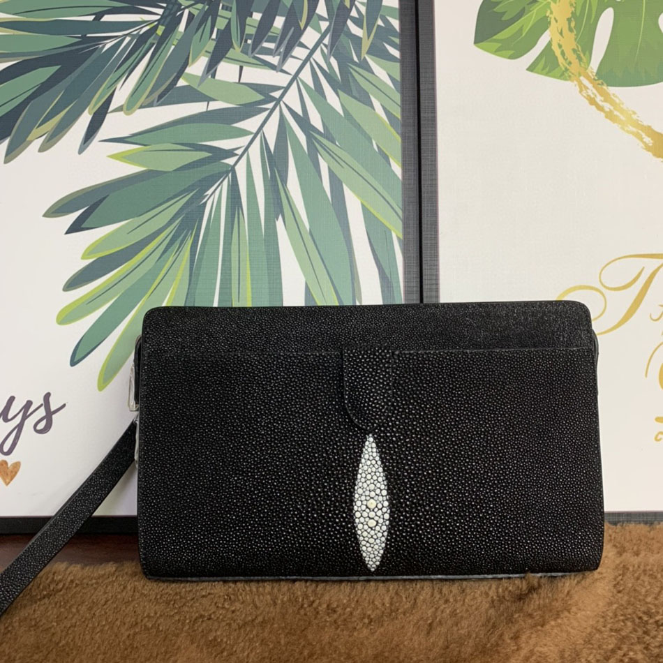 珍珠鱼皮新款钱包长款拉链真皮手包商务钱夹包边男女钱袋手抓包