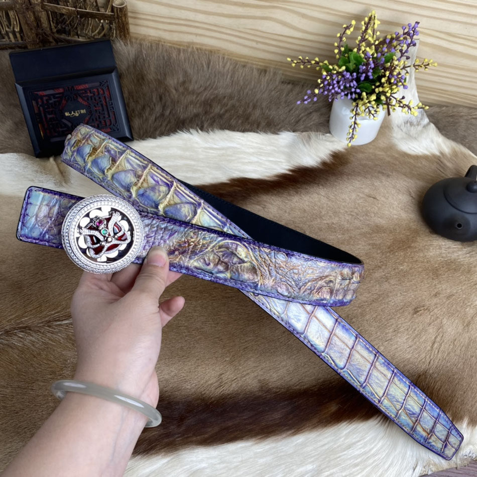 擦色鳄鱼皮男士皮带真皮年轻人商务平滑扣青年潮流裤腰带宽3.8cm