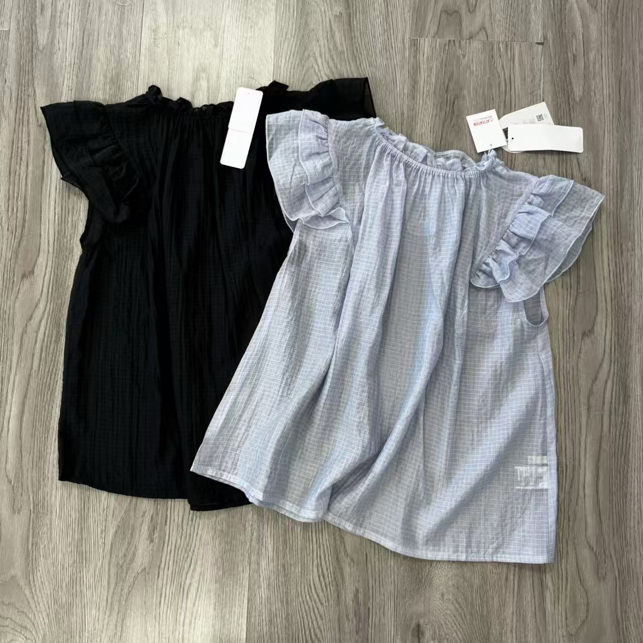 外贸日单 两色入 夏季新品 淑女日系 天丝面料 花边袖衬衫上衣