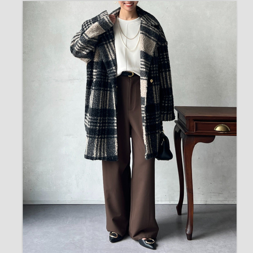 外贸日单 贵牌CT家 三色入 秋冬新品 不起球圈绒格纹皮草大衣