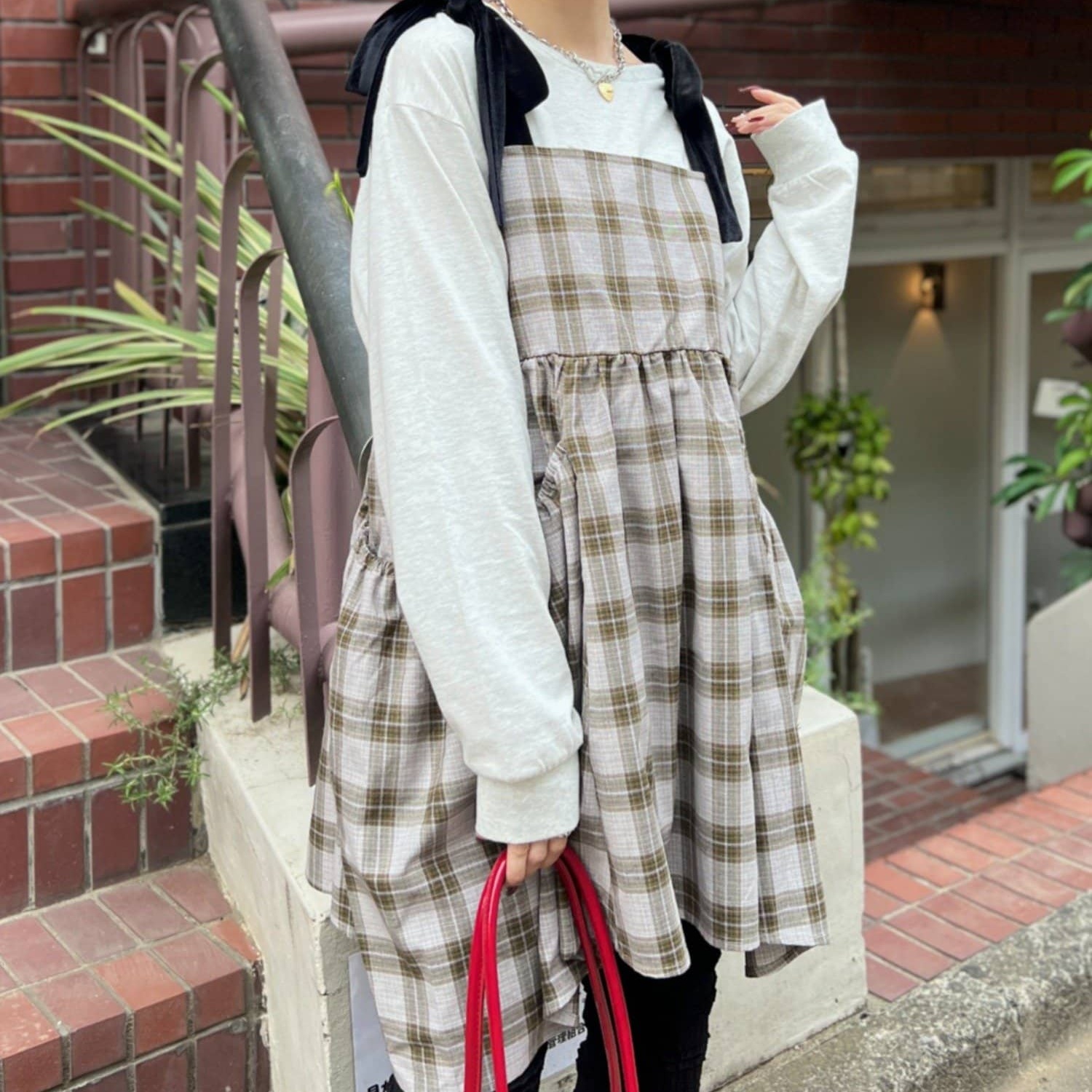 外贸日单 WC 多色入[可调节长度！] 肩带格纹吊带连衣裙