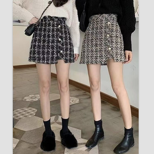 ai48 三标全 带衬里 不对称粗花呢格纹迷你裙 外贸日单