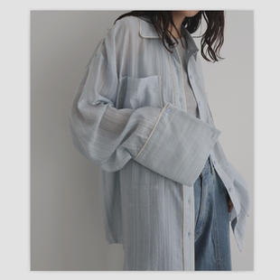 新品 秋季 宽松版 型 带撞色滚边 外贸日单 透视衬衫 多色入