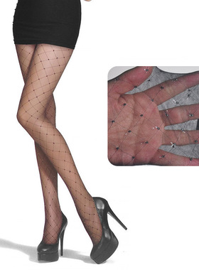 时尚超薄12D菱形格圆点镶银丝繁星缀格T裆显瘦连裤丝袜8529