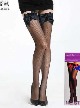 拼3-4双包邮 BEILEISI动感百搭 红色蝴蝶结 纯色网袜 高统袜2015