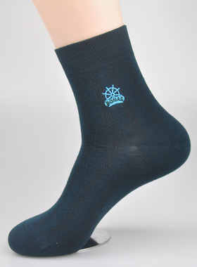 包邮5双装宝娜斯精梳棉刺绣男袜02254  船舵图案绅士 中邦透气