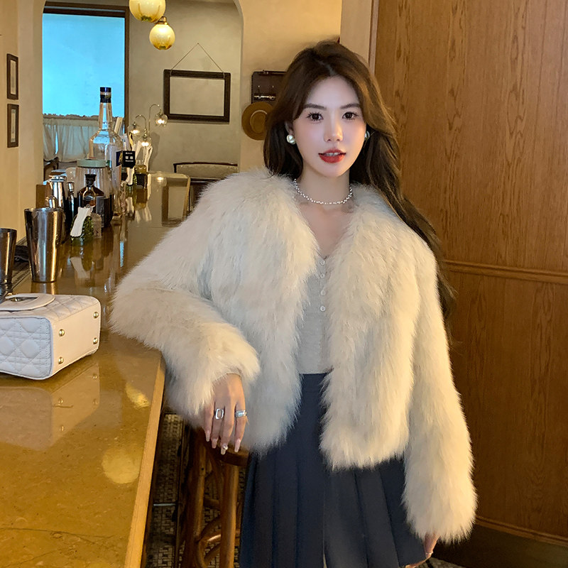 芬兰进口狐狸毛皮草大衣外套女