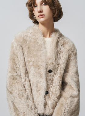 GHJOD studio天然软黄金轻盈卷毛小湖羊皮毛一体老钱风皮草外套女