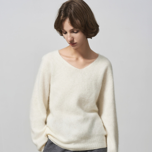 羊毛衫 定纺羊绒羊毛拉毛百搭松弛感显瘦V领经典 毛衣 studio GHJOD