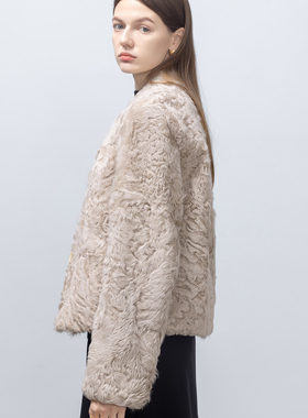 GHJOD studio 轻薄0压天然“软黄金”卷毛小湖羊皮毛一体皮草外套
