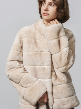 GHJOD studio 奶油芝士 高端进口雷克斯獭兔毛皮草外套女毛毛大衣