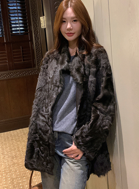 GHJOD studio 奢华天然软黄金轻盈小湖羊皮毛一体老钱风皮草外套