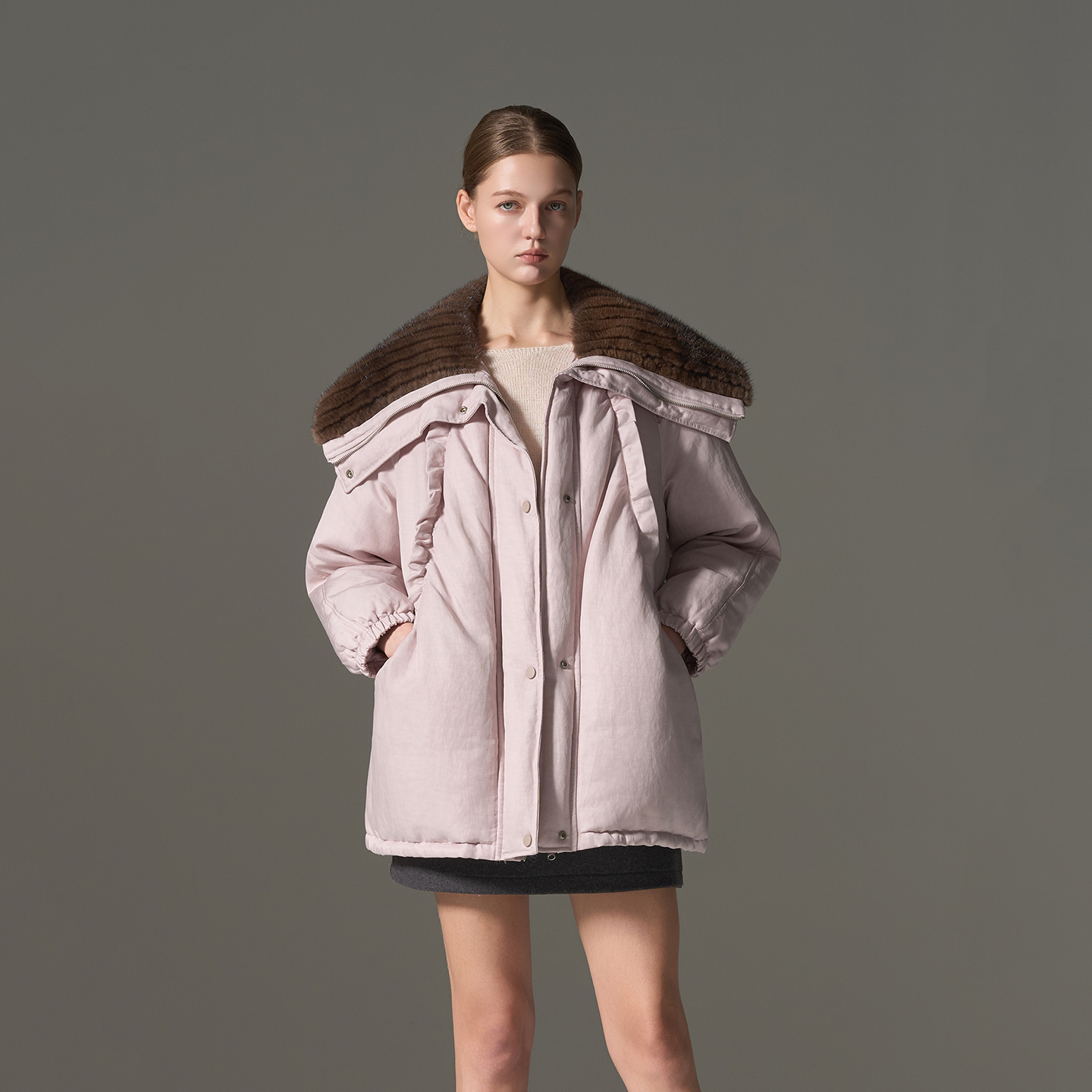 GHJOD水貂毛领90白鹅绒羽绒派克