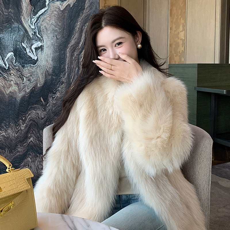 米贝拉进口狐狸毛皮草外套女