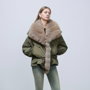 90白鹅绒羽绒服可脱卸狐狸毛领短款 狐领御冬 派克服 studio GHJOD