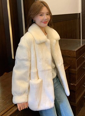 GHJOD studio 千金姐姐 进口雷克斯獭兔毛休闲保暖立翻领皮草外套