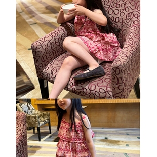 甜美气质 chocho童装 超美米红配色印花多层裙式 人丝上衣 女孩夏季