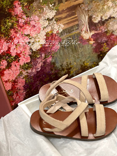 女童夏季 超合脚好穿全皮粉橘交叉带手工凉鞋 凉鞋 清仓4折