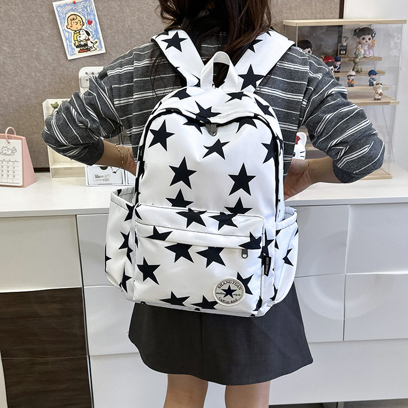 书包初高中生ins森系大容量旅行背包新款男女同款星星印花双肩包