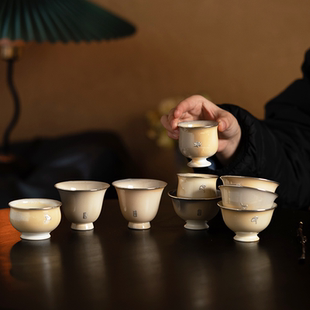 泥禾它｜柴烧纯柴自然落灰包银手工杯子景德镇茶器陶瓷茶杯主人杯