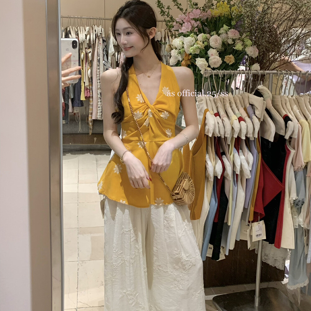 AS十三行刺绣无袖衬衣小衫女