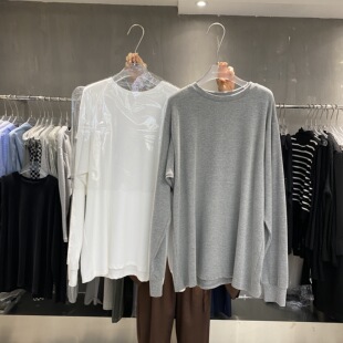 IN choose u韩国秋季圆领长袖宽松显瘦韩版中长款磨毛T恤上衣女