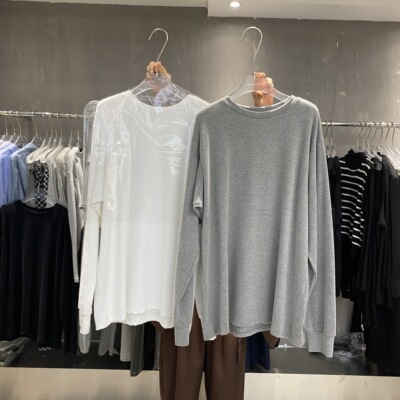 纯色开叉磨毛加厚保暖T恤