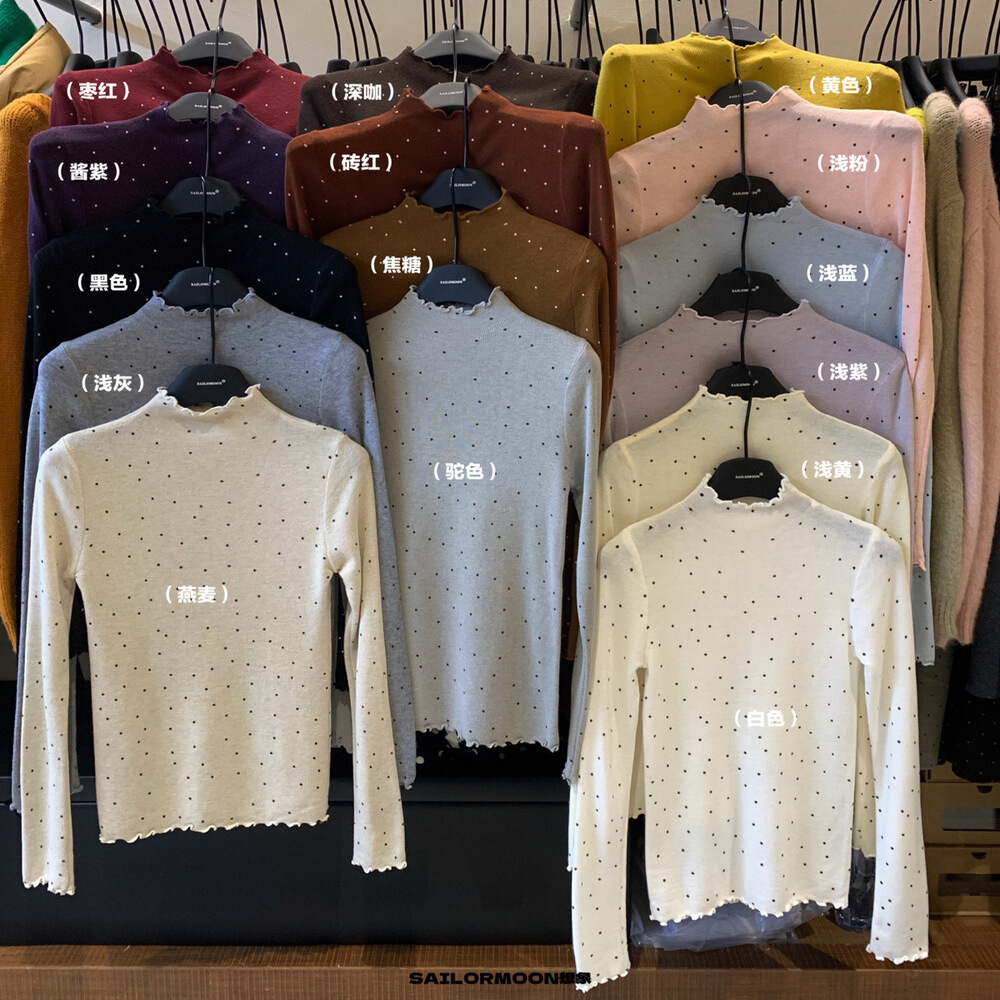 想象SAILORMOON波点木耳边针织衫