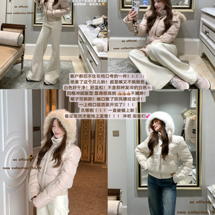 AS正品十三行新款毛领连帽羽绒服女冬季长袖拉链修身显瘦保暖外套