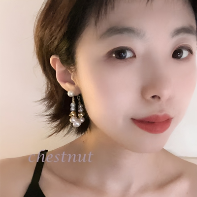 轻奢风珍珠金珠垂坠耳饰 通勤晚宴长款灵动显脸小气质耳环