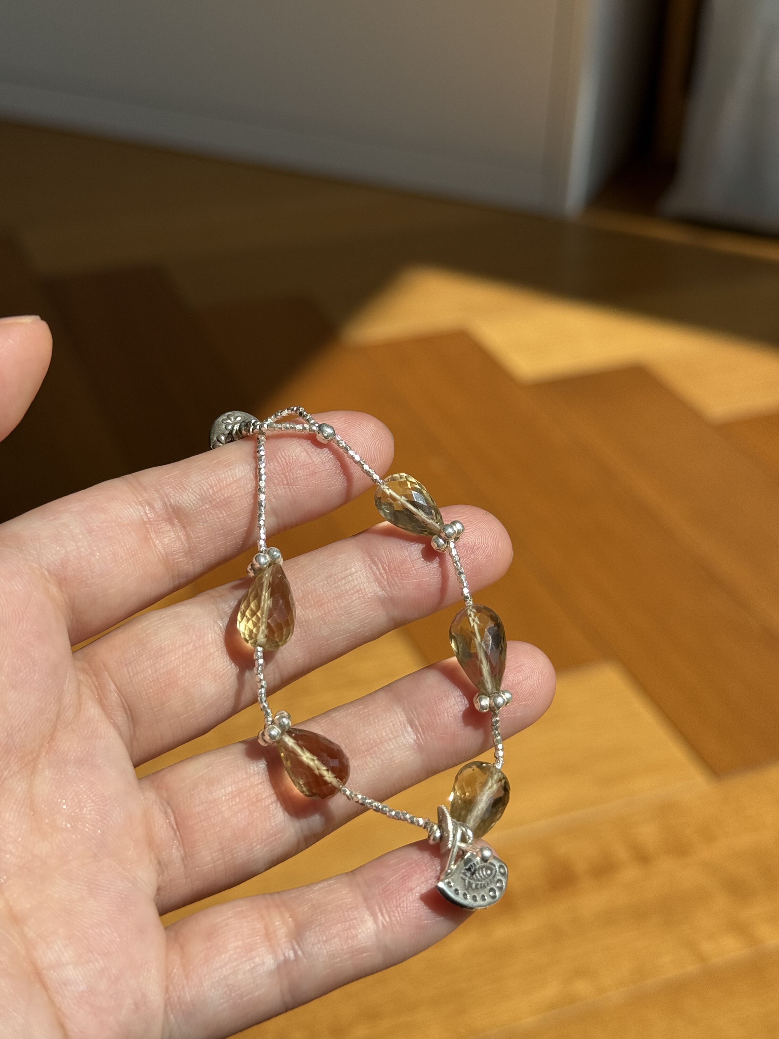 S925纯银天然柠檬水晶泰银手链女款招财水晶叠带手串复古原创