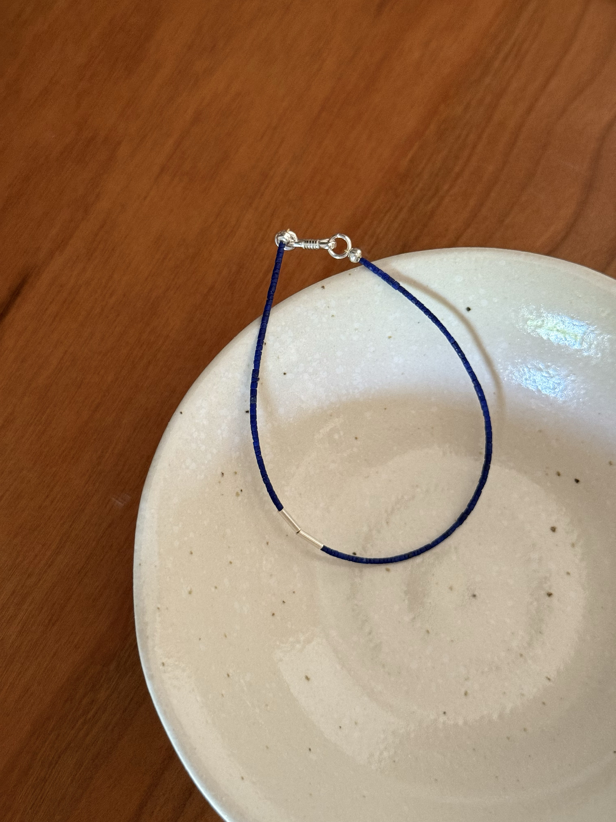 超细天然青金石手链泰银S925银碎银子简约百搭叠带小众蓝色礼物