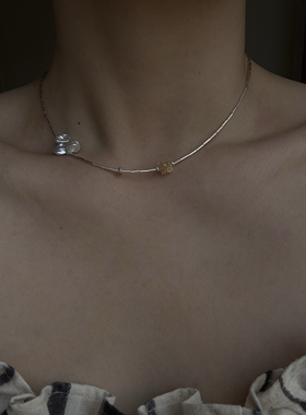 原创S925纯银泰银巴洛克珍珠黄水晶叠戴风项链小众精致高级感