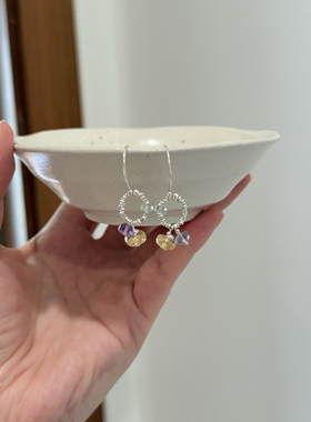 夏日甜甜圈黄紫水晶海蓝宝925银泰银耳钩无痛耳夹精致可爱