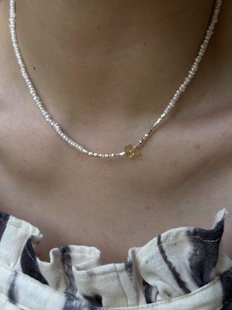 S925银碎银子黄水晶天然珍珠项链颈链极简百搭叠带小众招财